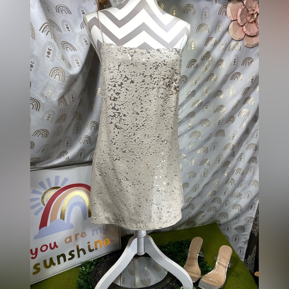 Honey Punch Cream Sequin Dress